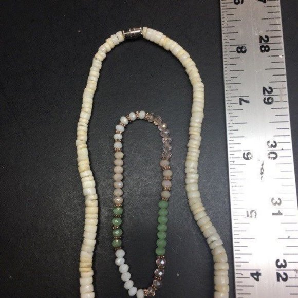 Shell Puka Necklace Bracelet Set White Pink Blue Yellow Salmon Gold Stretch BoHo - Picture 7 of 7